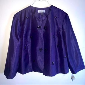 Plus Size jacket. Plum-colored. 22W w/tags and beads. Brand new. 100% polyester